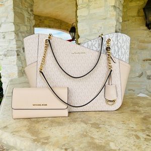 NWT Michael Kors large chain shoulder tote&wallet